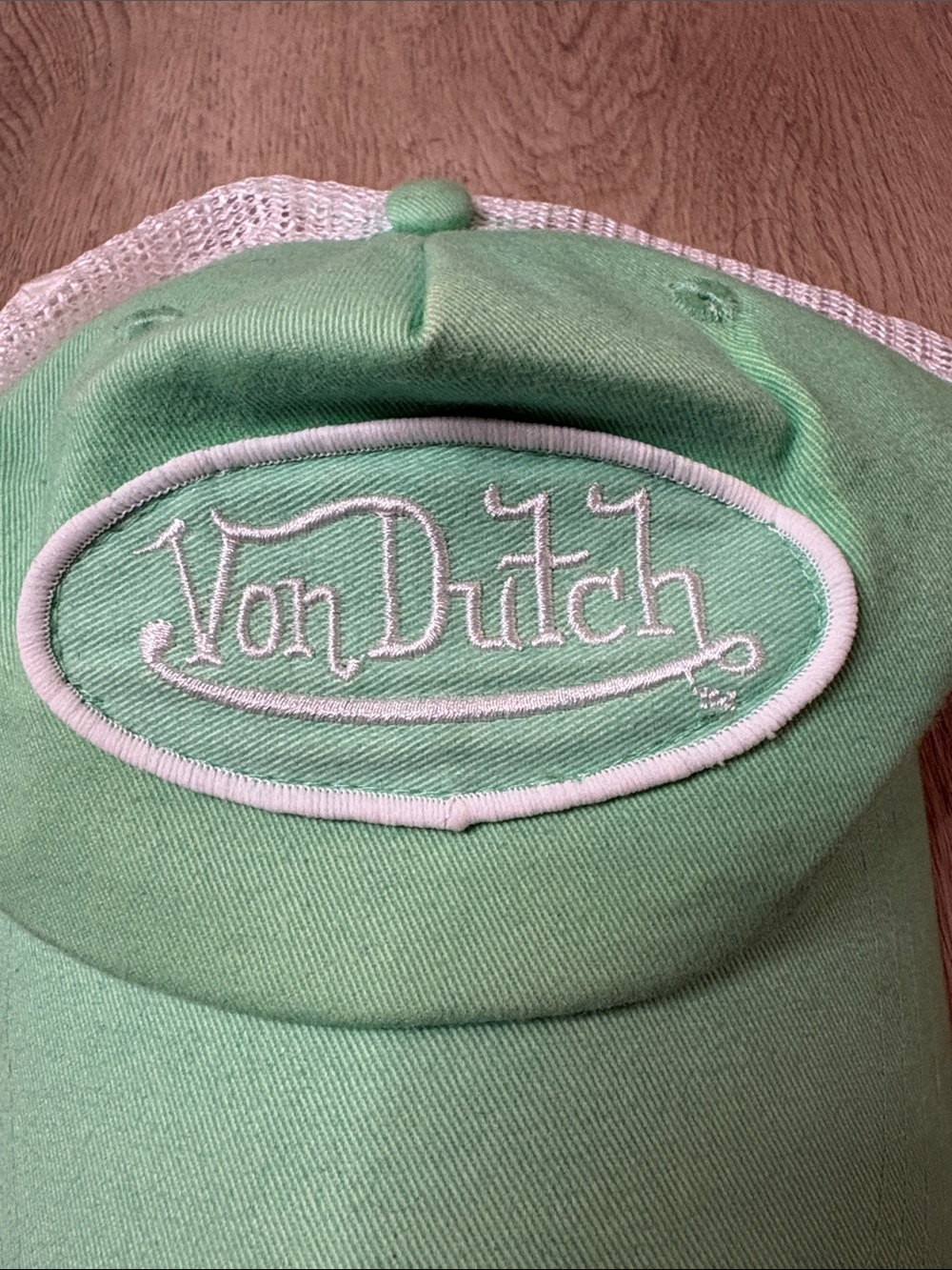 Von Dutch Lime Mint Green Velvet Trucker Hat Good Condition Y2K 90s streetwear - Picture 2 of 7